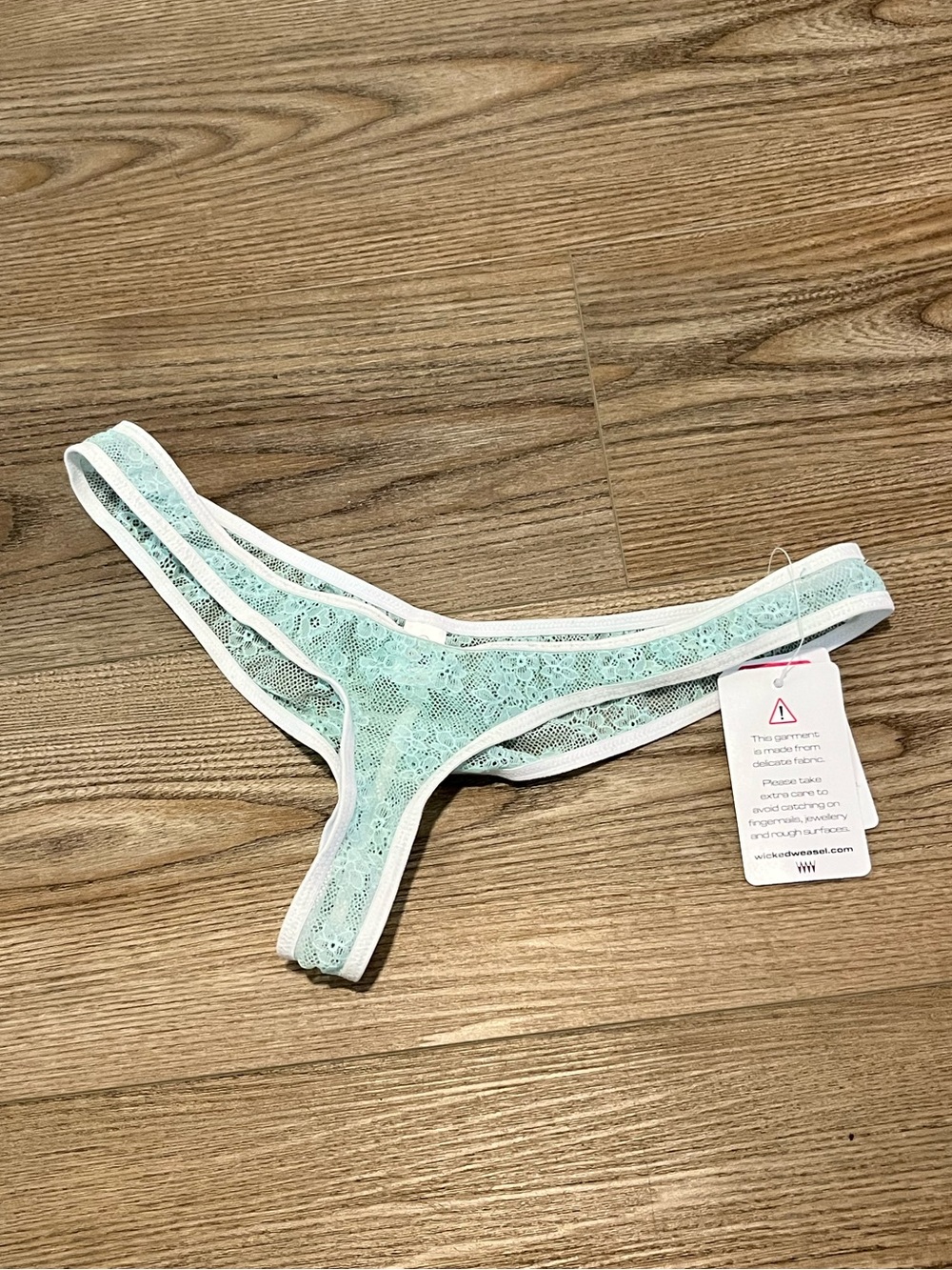 NWT Wicked Weasel Lace Thong Panty in Mint with White Trim XL